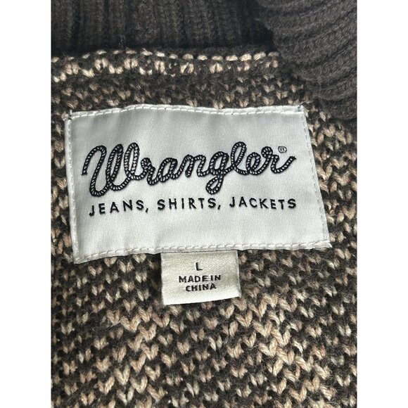 Wrangler Sweater Mens Large Brown Shawl Collar Toggle Cardigan Western Cowboy - Picture 4 of 12